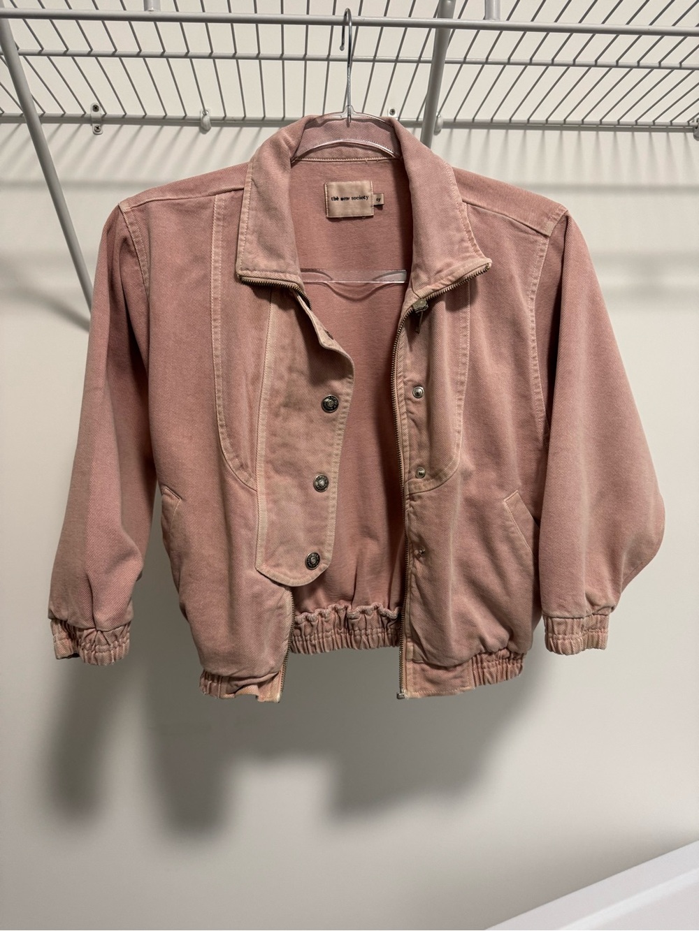 The New Society Kids Pink Jean Jacket - Classic Collared Bomber Style Size 6 Yea